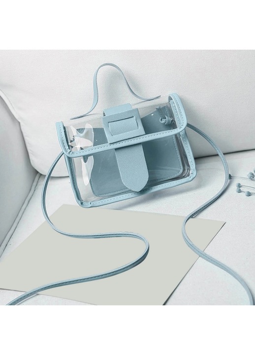 Geanta transparenta crossbody PVC 18x13x6cm, capacitate mare, curea 120cm