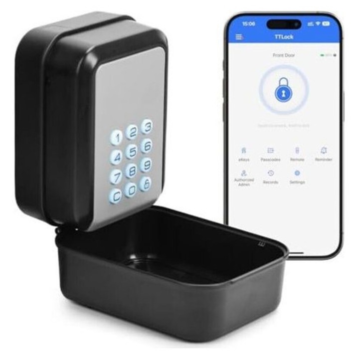 Intelligens Bluetooth kulcsdoboz, időjárásálló, 12 számjegyű, 20x15x7cm
