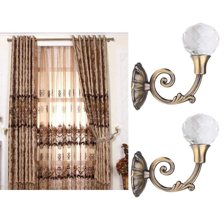 Set 2 Suporturi Perdele Metalice YANYXR Vintage Maro 6x7.9cm