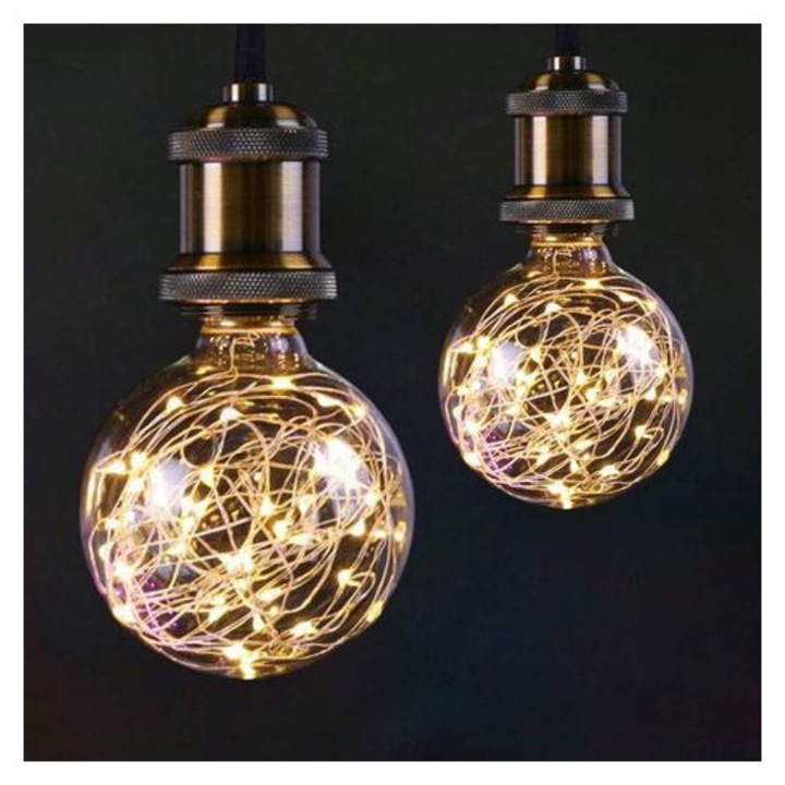 2 db LED Edison izzó készlet, vintage, meleg fehér, E27, 5m, 50 LED
