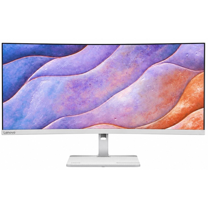 Monitor LED Lenovo L34w-4C, 34", UWQHD (3440×1440), Curved VA 1500R, 120Hz, 1ms (MPRT), 4ms (GTG), AMD FreeSync™ Premium, VESA Adaptive Sync, Low Blue Light, Flicker-Free, HDMI 2.1, DP1.4, VESA 100x100mm, Tilt, HAS, Cloud Grey
