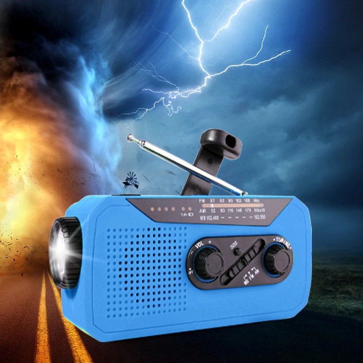 Аварийно радио с манивела, 2000mAh, AM/FM/NOAA, синьо, 14.5x5.5x6.8cm