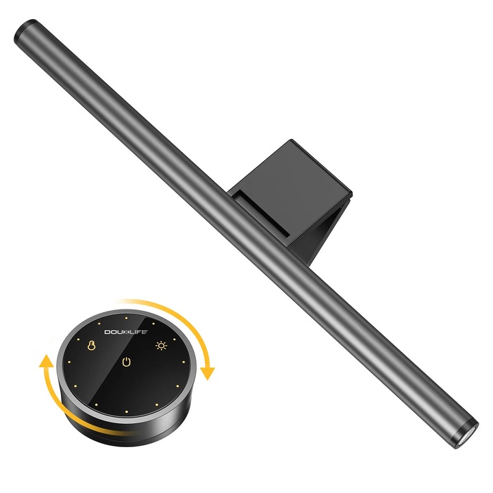 Lampa за монитор DL-RS1 PLUS, светлинна лента за компютър, тъч контрол и дистанционно управление, регулируема цветова температура, захранване на батерии, сребристо сиво
