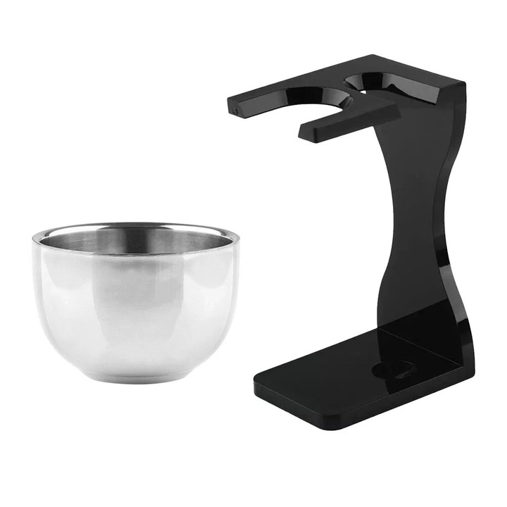 Set suport perie barbierit YANYXR, acrilic inox, multicolor, 12x7.2x4.5cm