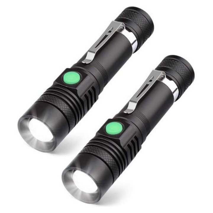 2 db újratölthető USB LED lámpa szett, 600 lumen, 4 mód, vízálló, kompakt