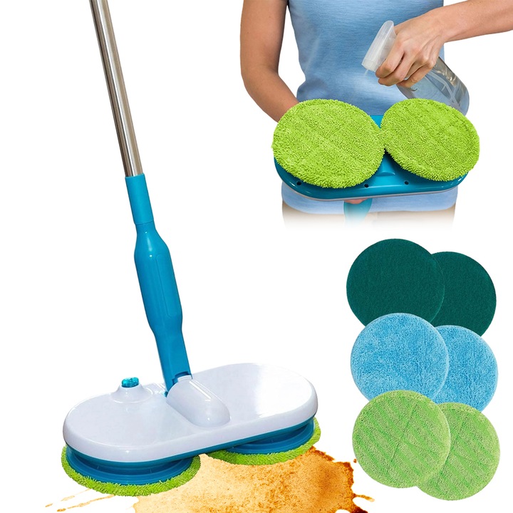 Mop electric fara fir, Juksun, Mop electric, 2 tampoane din microfibra, 800mAh, 40W, 7.4V, Pentru Gresie, Parchet, Covoare, Aparat Curatat Aburi Profesional