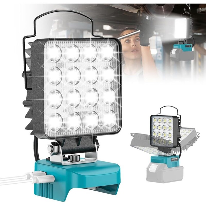 Újratölthető LED lámpa 48W, 2400/4800LM, forgatható 140°, alumínium, 13,2cm