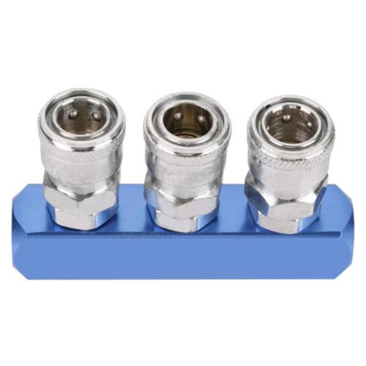 Racord pneumatic drept 3 cai PT1/4 12mm metalic nichelat 58x12mm