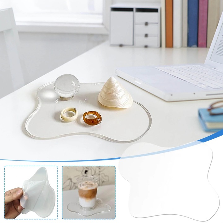Suport pahar acrilic YANYXR, design neregulat, transparent, 12x10x0.5cm
