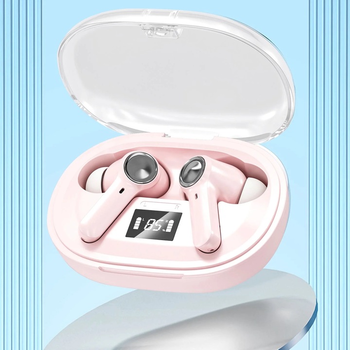 Bluetooth In-Ear fülhallgató, 5.3, színes fények, rózsaszín, 6.5x4.5cm