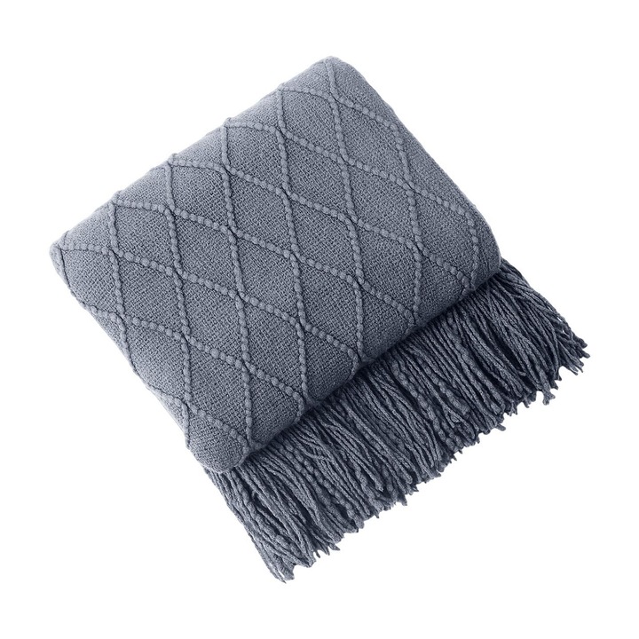 Patura tricotata moale gri 180x130cm set