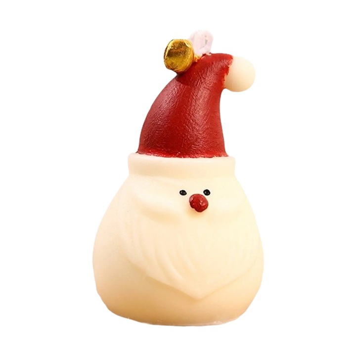 Karácsonyi díszgyertya, Mikulás és csengő modell, fehér-piros, 7.5x4.5cm