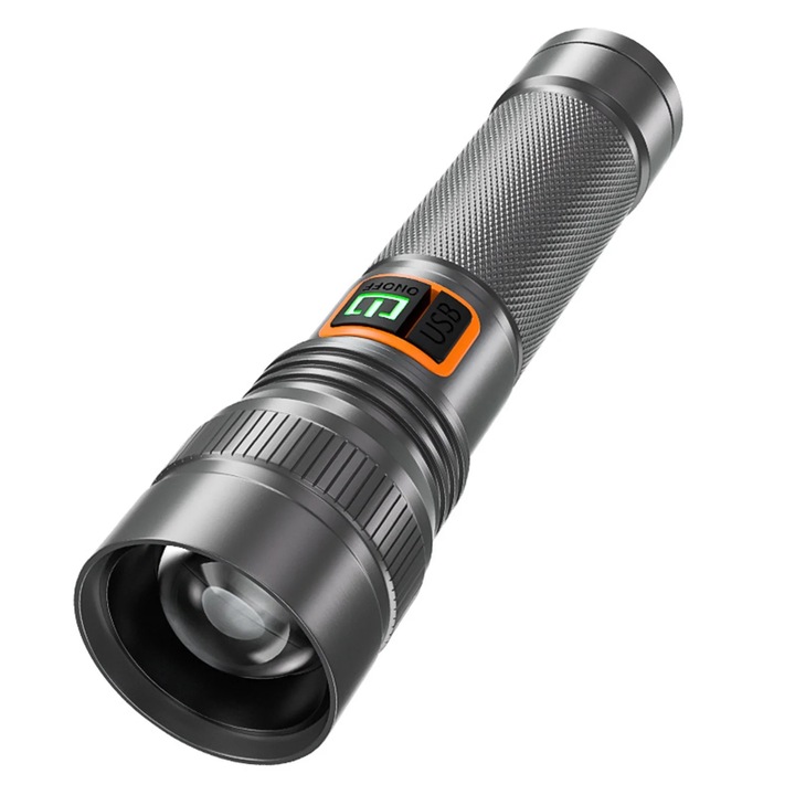 Kihúzható lámpa, alumínium, USB, 1500mAh akkumulátor, fekete, 14.3x4.3x4cm