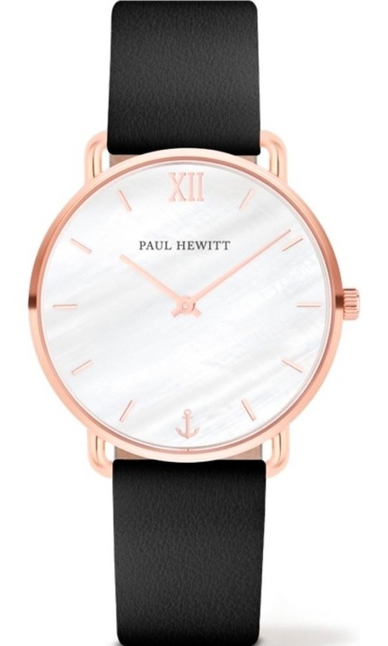 Ceas dama Paul Hewitt 33mm otel inoxidabil roz curea piele neagra cadran gri