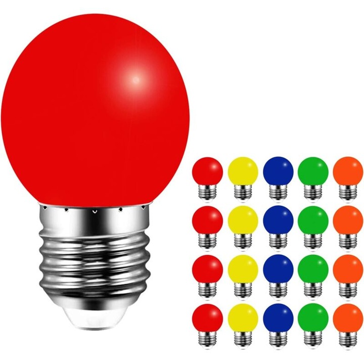 20 db LED izzó készlet, többszínű, E27, 3W, 240lm, 30x60mm, beltéri és kültéri