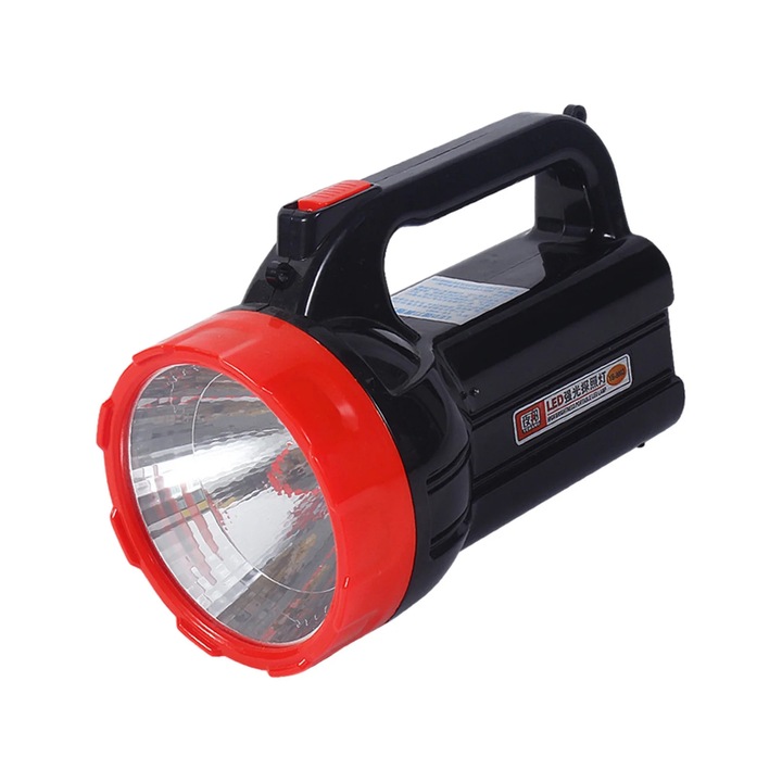 Erős LED lámpa, fekete, 18.5x10x12cm, újratölthető, ütésálló