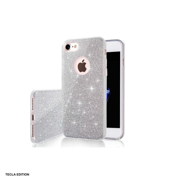 Husa Glitter 3in1 pentru Apple iPhone 16e, iPhone 17e, Carcasa, Argintiu