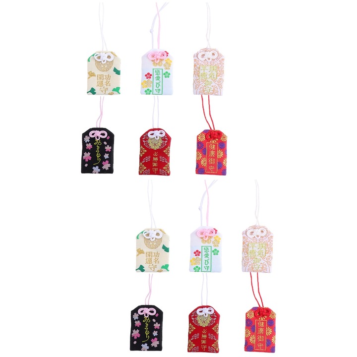 Set 12 amulete japoneze omamori, protectie sanatate, in, multicolor, 6.5x5x1cm