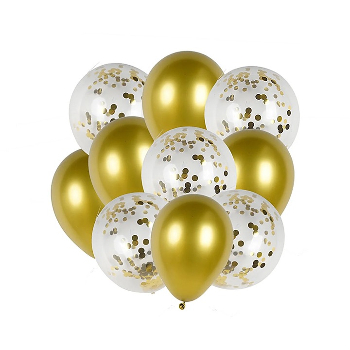 Set 10 baloane latex, 12inch, auriu, decor petrecere