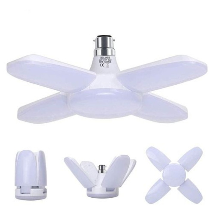 LED лампа за гараж 60W 6800lm 6500K студено бяла 4 регулируеми панела B22