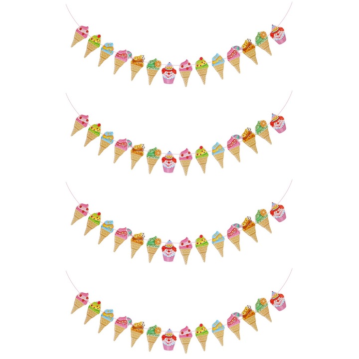 Set 4 bannere hartie, forme inghetata colorate, 17.7x9x0.5cm, vara