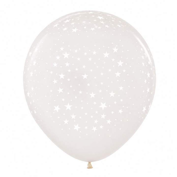 Set 10 Baloane din Latex, Transparente, Model Party, 30 cm, Stelute Albe, 2.8 g, Transparent, Damur