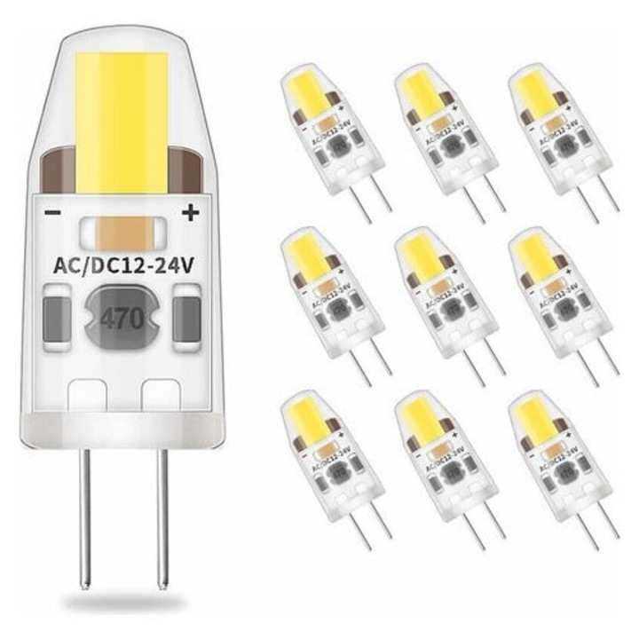 10 db G4 LED izzó készlet, hideg fehér, szabályozható, 1x3cm, 12V