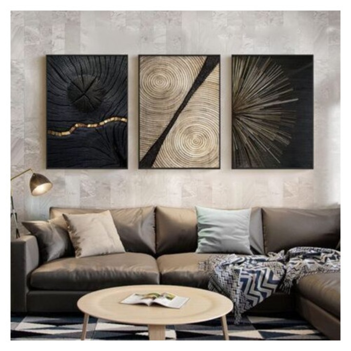 3 darab vászonkép szett, absztrakt, fekete arany fehér, 40x60cm