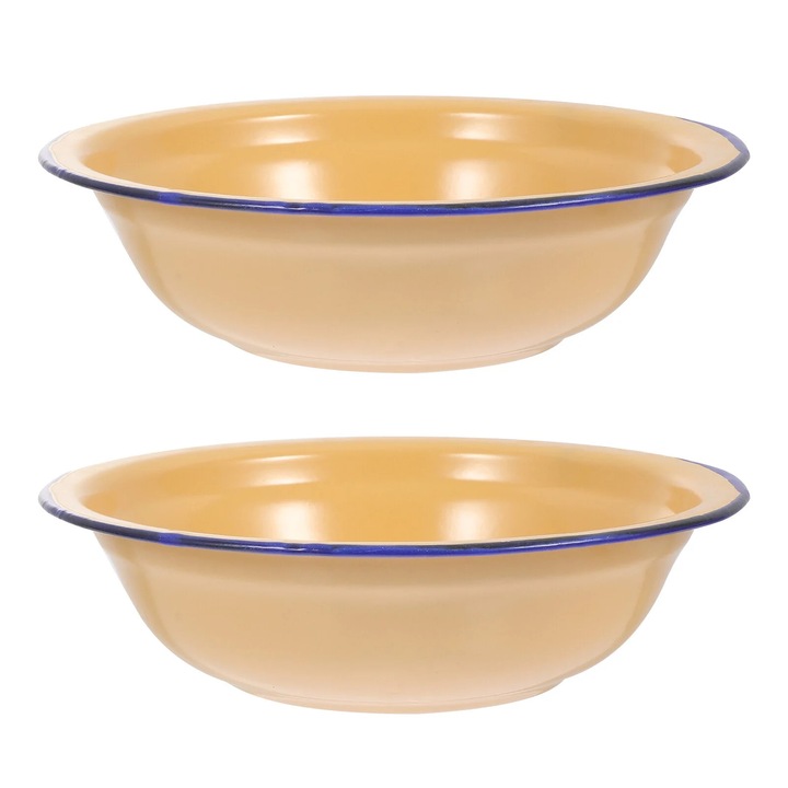 Set 2 boluri emailate vintage, grosime, alb, 20x10cm