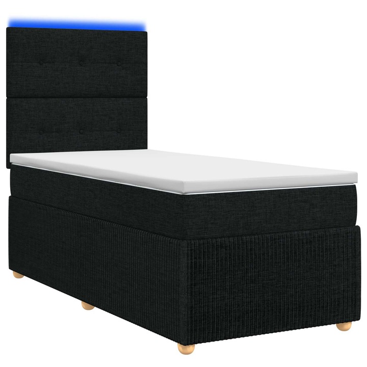 vidaXL LED Boxspring Ágy Mattal fejtámlával Fekete 80 x 200 cm Szövet 3455729