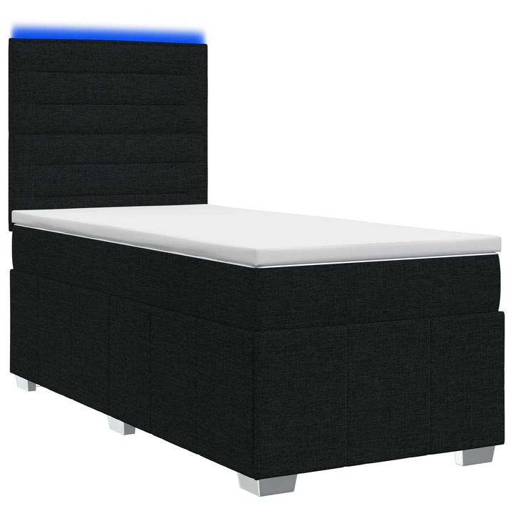 vidaXL LED Boxspring Ágy Mattal fejtámlával Fekete 90 x 200 cm Szövet 3455509