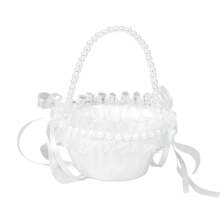 Cos flori nunta stil western alb 12x12x17cm hand-held decoratiune