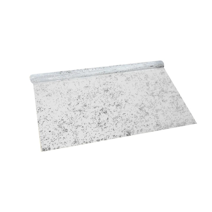 Asztalterítő, futó, 28.35x120in, ezüst csillám, vékony háló