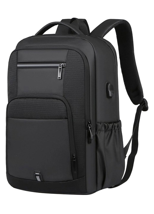 Rucsac business barbati, capacitate mare, port USB, negru, 17 inch