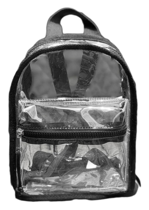 Átlátszó iskolatáska, PVC, vízálló, fekete, 34x28x12cm