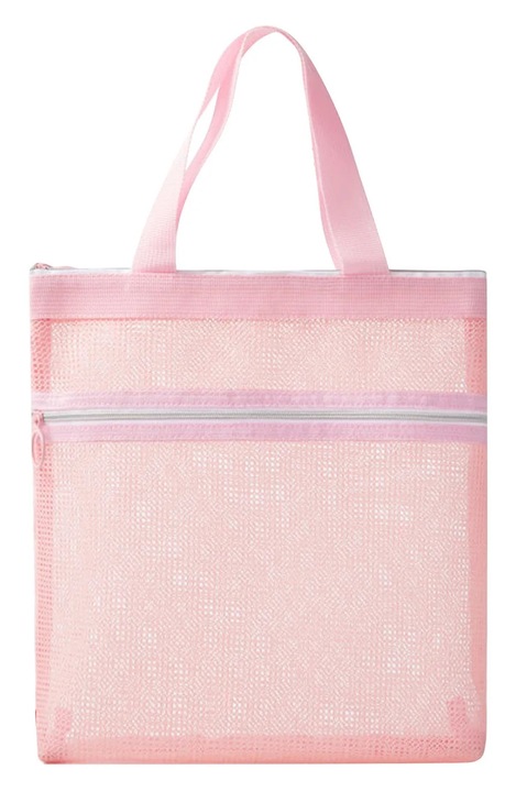 Geanta plaja mesh, roz, 26x24x6cm, dublu strat