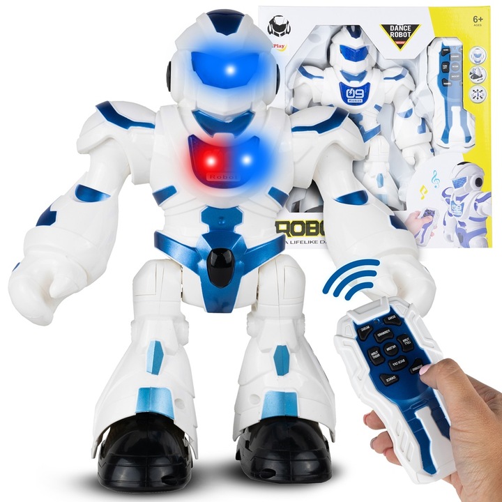 Robot dansator MalPlay 24,5cm cu telecomanda si lumini, set 2 piese