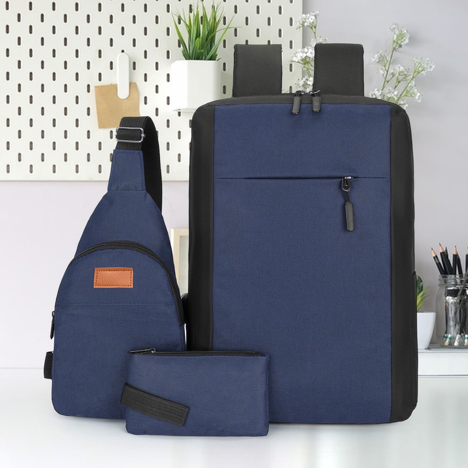 Rucsac laptop set 3 piese, albastru, 43x30x13cm