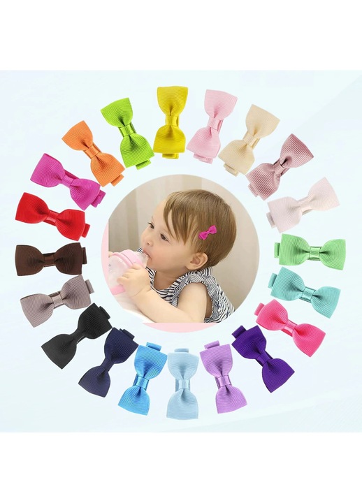 Set 20 agrafe de par pentru copii, fundite multicolor, 5x2cm