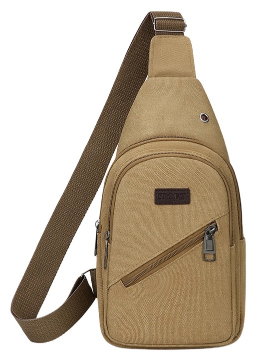 Rucsac crossbody multifunctional, canvas, khaki, 30x16x6cm
