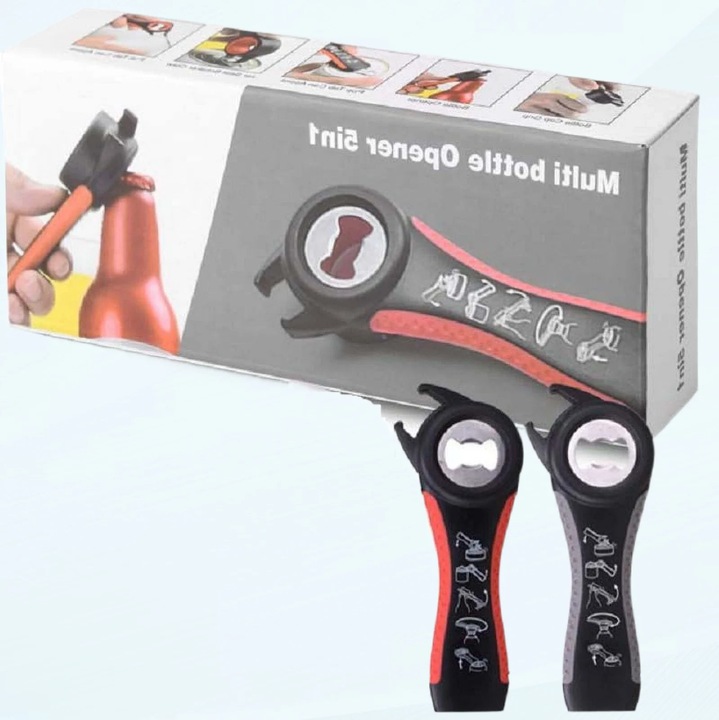 Palack- és befőttesüvegnyitó 5in1, 2 darabos szett, többszínű, 14.5cm