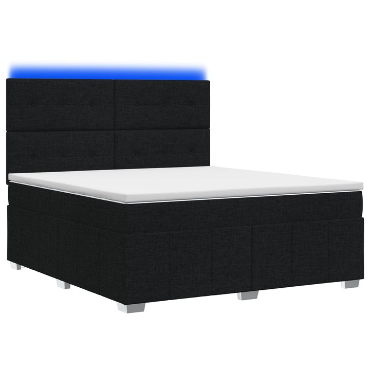 vidaXL LED Boxspring Ágy Mattal fejtámlával Fekete 180 x 200 cm Szövet 3455663