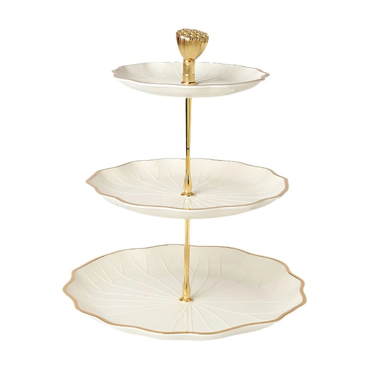 Platou fructe multi-strat, plastic, auriu, 27.5x25x25cm