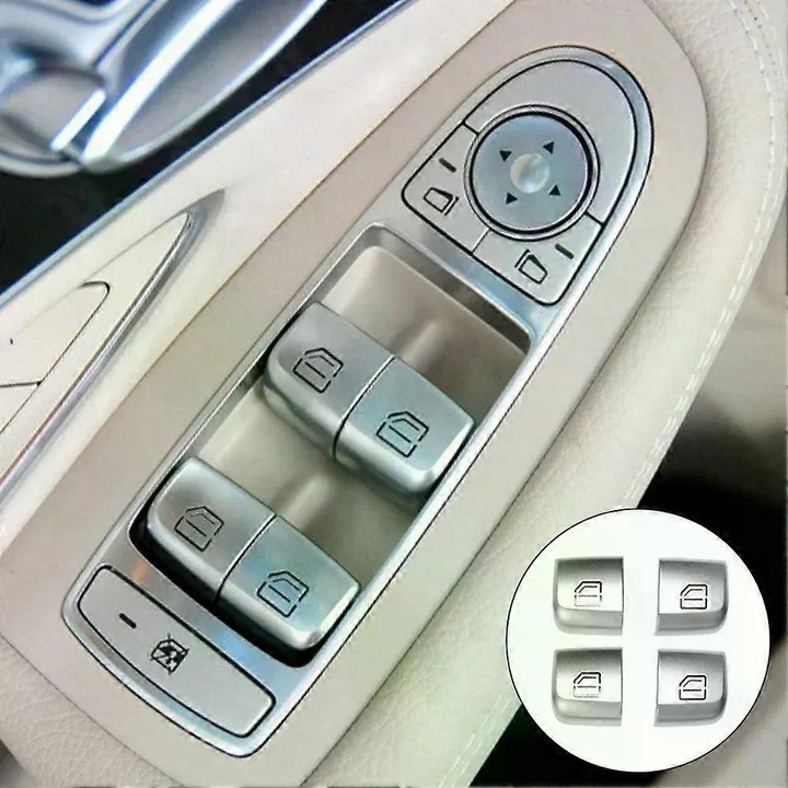 Mercedes Benz C E GLC S osztály ablakemelő kapcsoló fedél, ezüst, 20x15mm