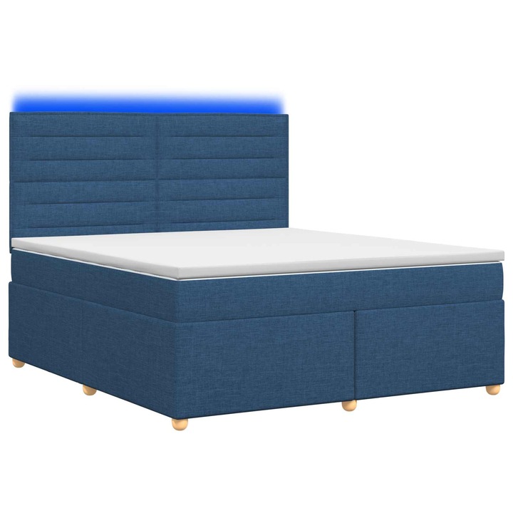 vidaXL Boxspring ágy matraccal LED szalagokkal Kék 140 x 200 cm Szövet 3455363