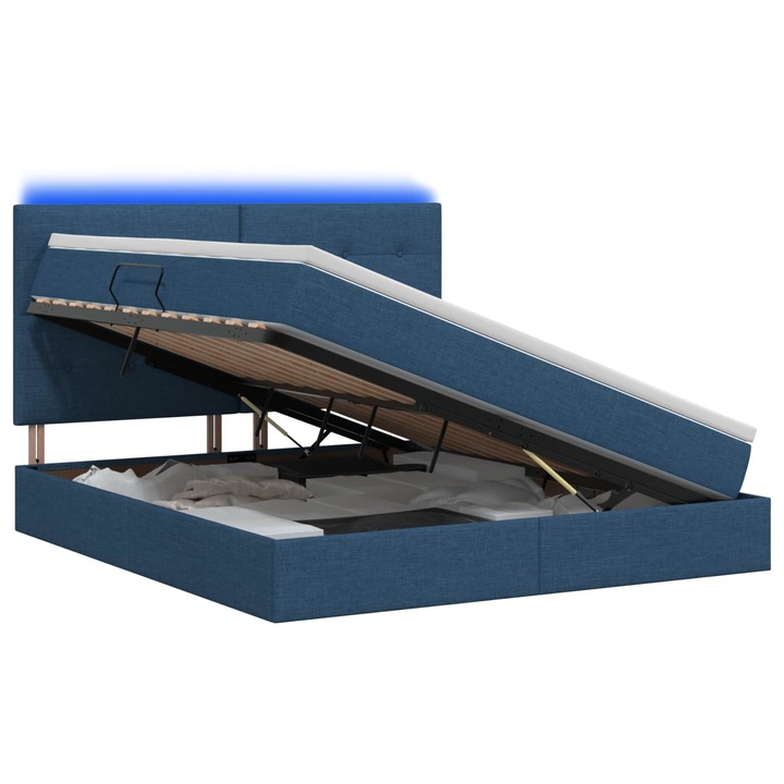 vidaXL LED tárolós ágy matraccal Kék 140 x 200 cm Szövet 3459953