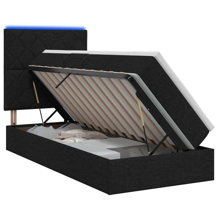 vidaXL LED tárolós ágy matraccal Fekete 100 x 200 cm Szövet 3459989