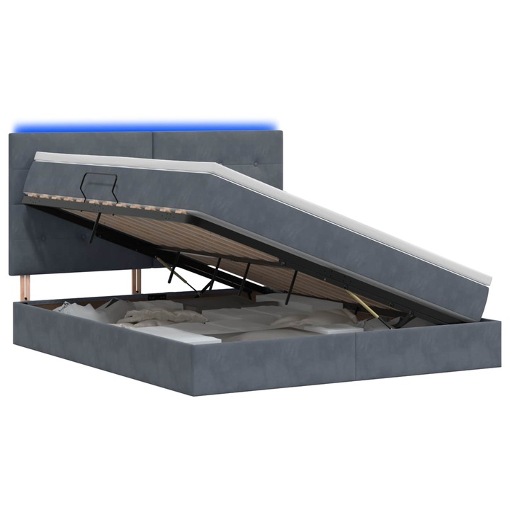 vidaXL LED tárolós ágy matraccal Sötétszürke 180 x 200 cm Bársony 3460147