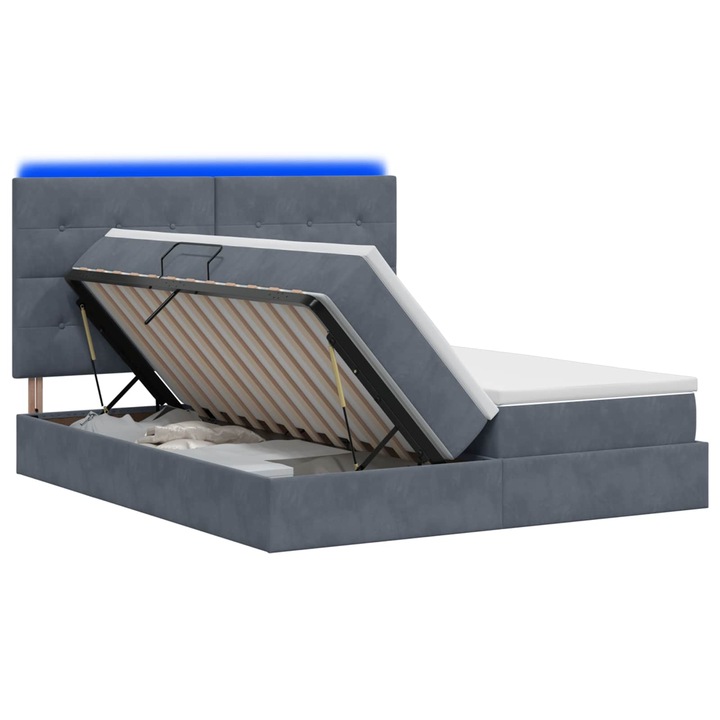 vidaXL LED tárolós ágy matraccal Sötétszürke 200 x 200 cm Bársony 3460273