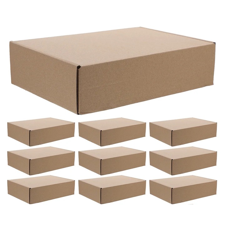 Set 10 cutii ambalare din carton kraft, maro, 20x14x4cm